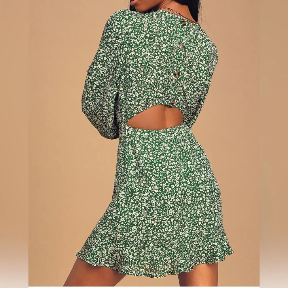 Lulu's Green Floral Mini Dress with Back Cutout
